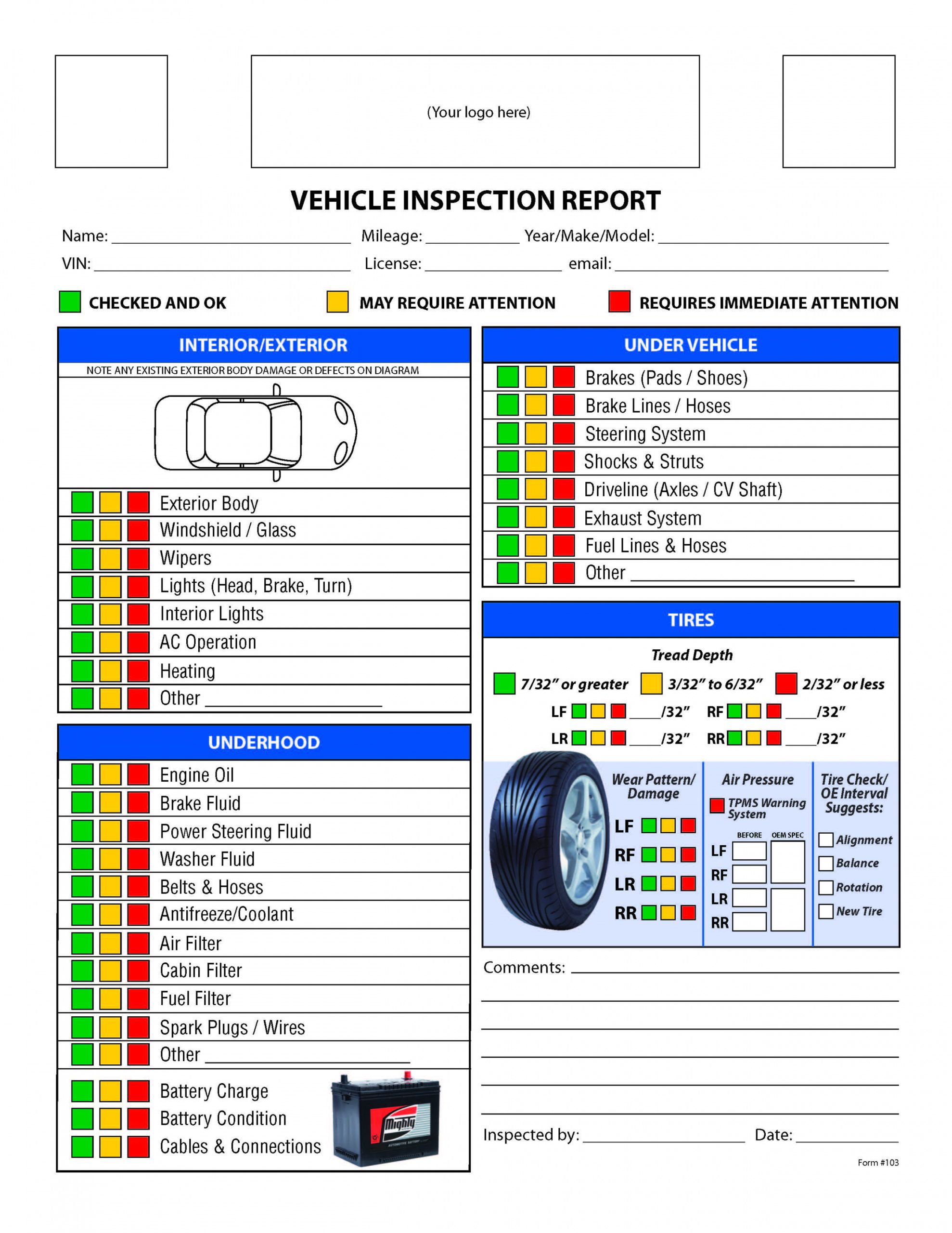 free vehicle inspection checklist form  good to know  vehicle used car inspection checklist template samples