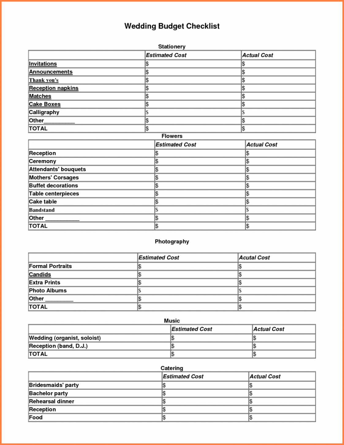 Wedding Decoration Checklist Template