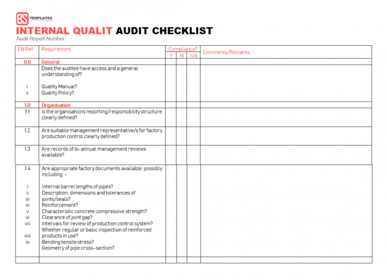 Iso Audit Checklist Template Samples For Hr Department Maintenance ...