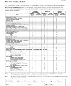 monthly first aid box contents checklist ontario uk kit late first aid kit contents checklist template doc