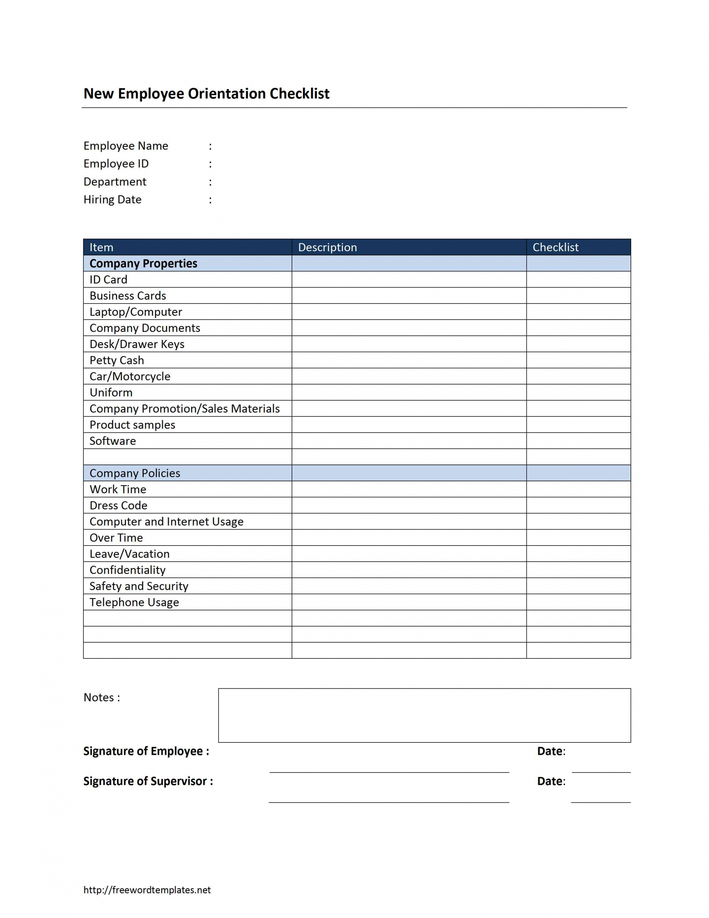 New Employee Orientation Checklist Orientation Checklist