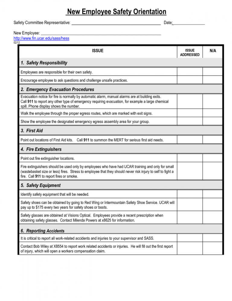 New Employee Training Checklist Pdf Template Excel Martinforfreedom New