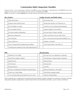 printable 2019 construction site inspection checklist  fillable printable site safety checklist template doc