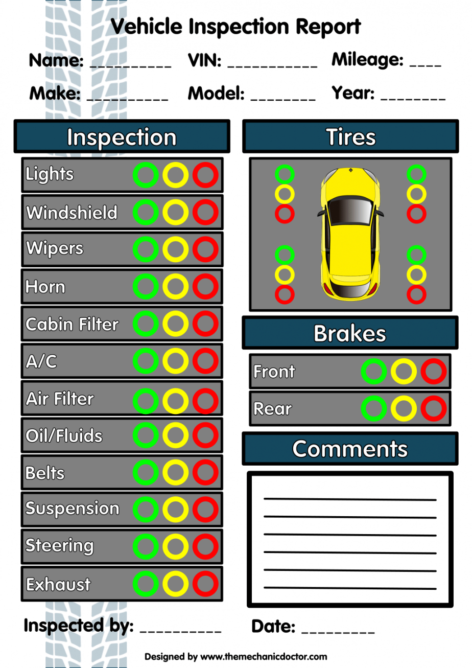 printable 6 free vehicle inspection forms  modern looking checklists for mechanic checklist template excel