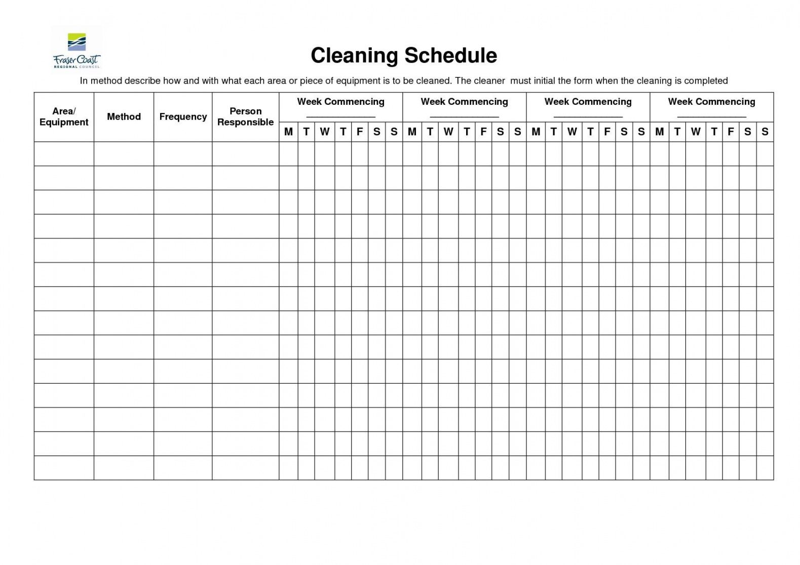 Toilet Cleaning Schedule Template Free