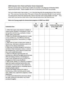 printable attention deficit hyperactivity disorder adhd evaluation form teacher checklist template for assessment excel
