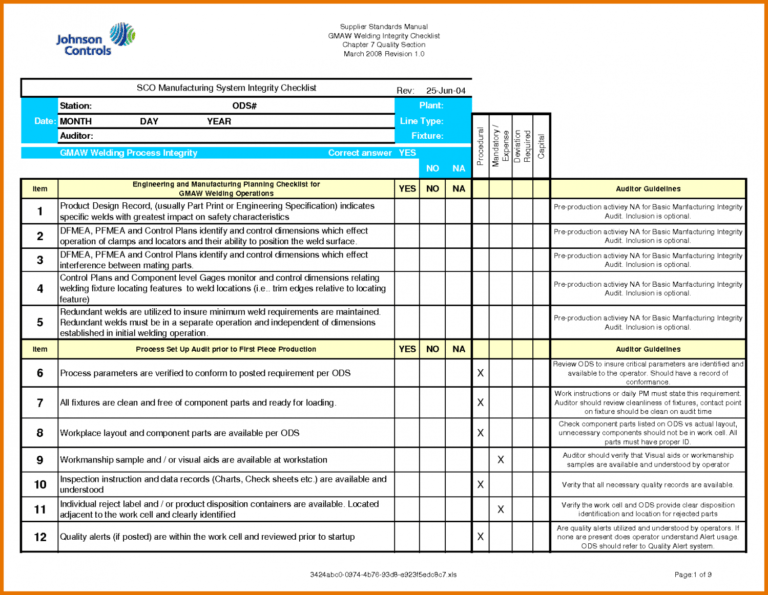 Printable Audit Checklist Template Internal Mat Hr Excel Financial Qms ...