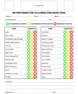printable auto body shop repair checklist template automotive inspection forms mechanic checklist template