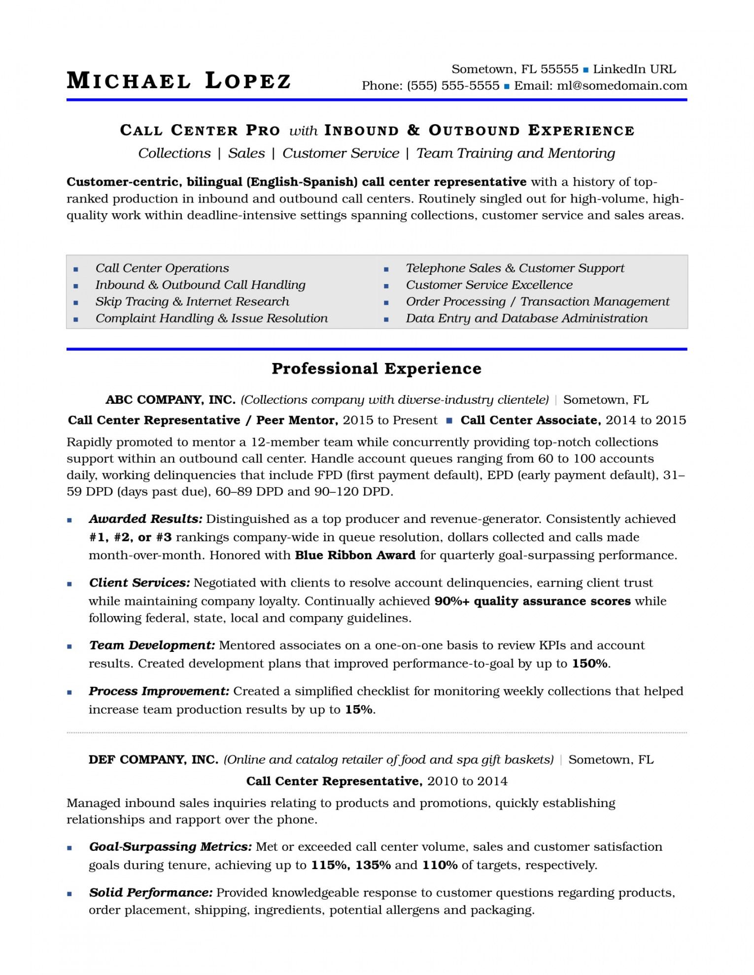 printable call center resume sample  monster call center checklist template doc