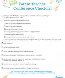 printable checklist for parentteacher conferences  signup parent teacher conference checklist template doc