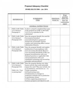 printable checklist template samples dfars compliance proposal adequacy proposal checklist template