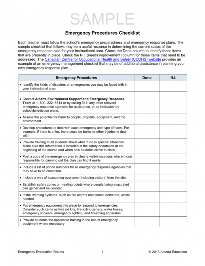 Printable Checklist Template Samples Mergency Vacuation Procedures In ...