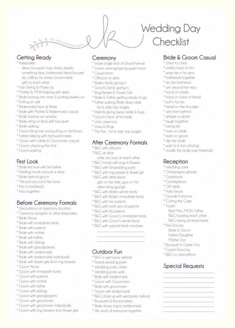 printable checklist template samples wedding day great planning brides wedding day checklist template pdf