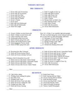 Wedding Photographer Checklist Template