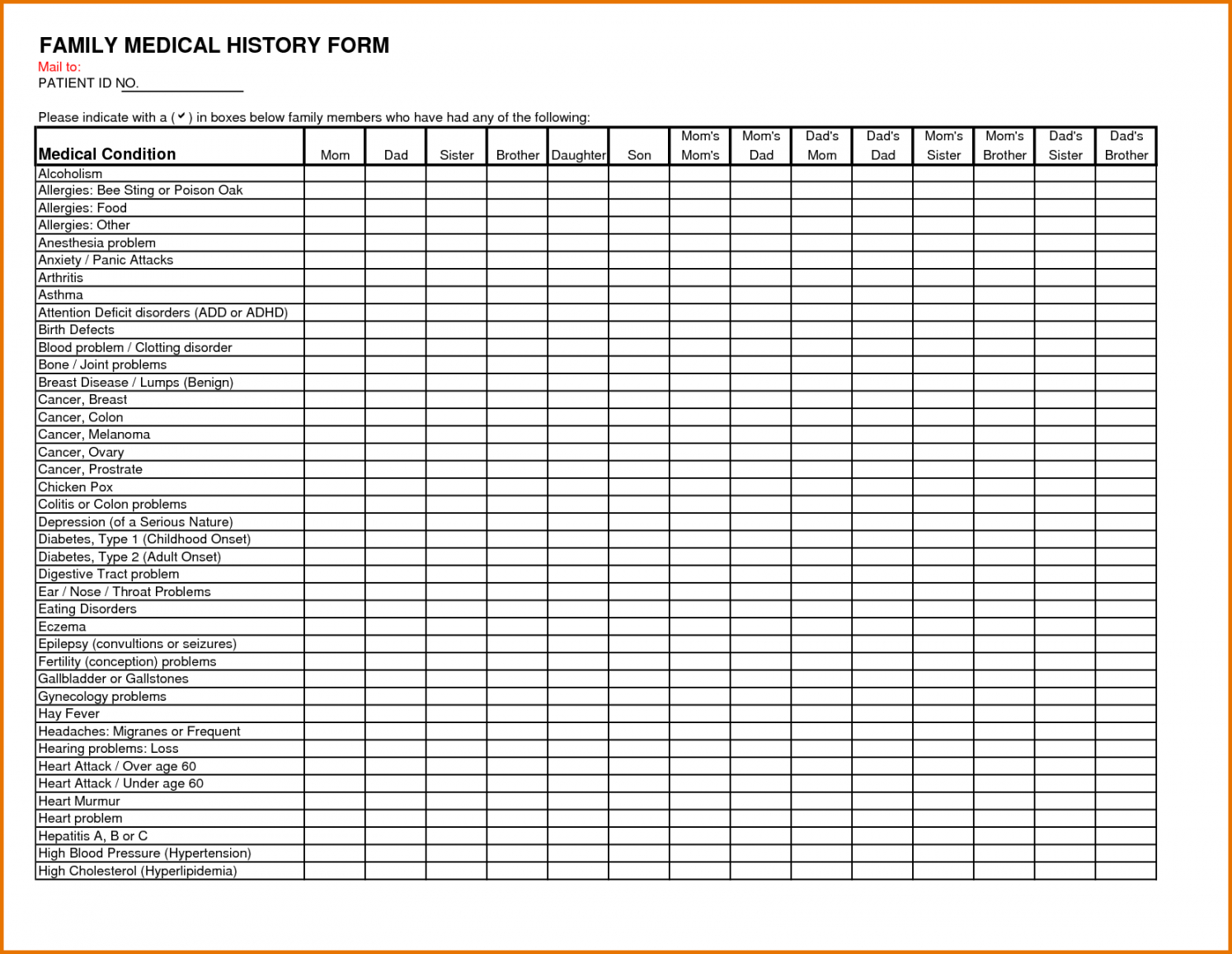 printable family medical history forms templates  healthy and strong medical history checklist template examples