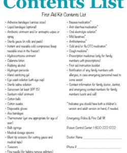 printable first aid kit contents list what you really need first aid kit contents checklist template examples