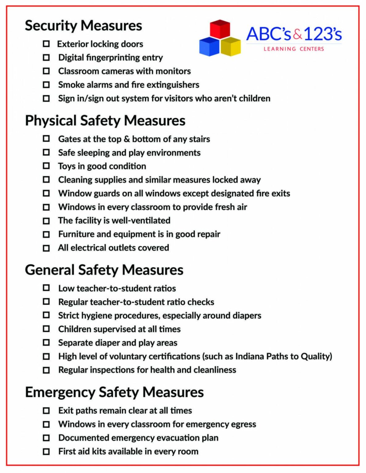 Printable Health And Safety Daily Checklist Template Campu Child Care ...