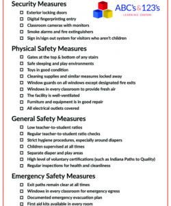 printable health and safety daily checklist template  campu child care safety checklist template samples