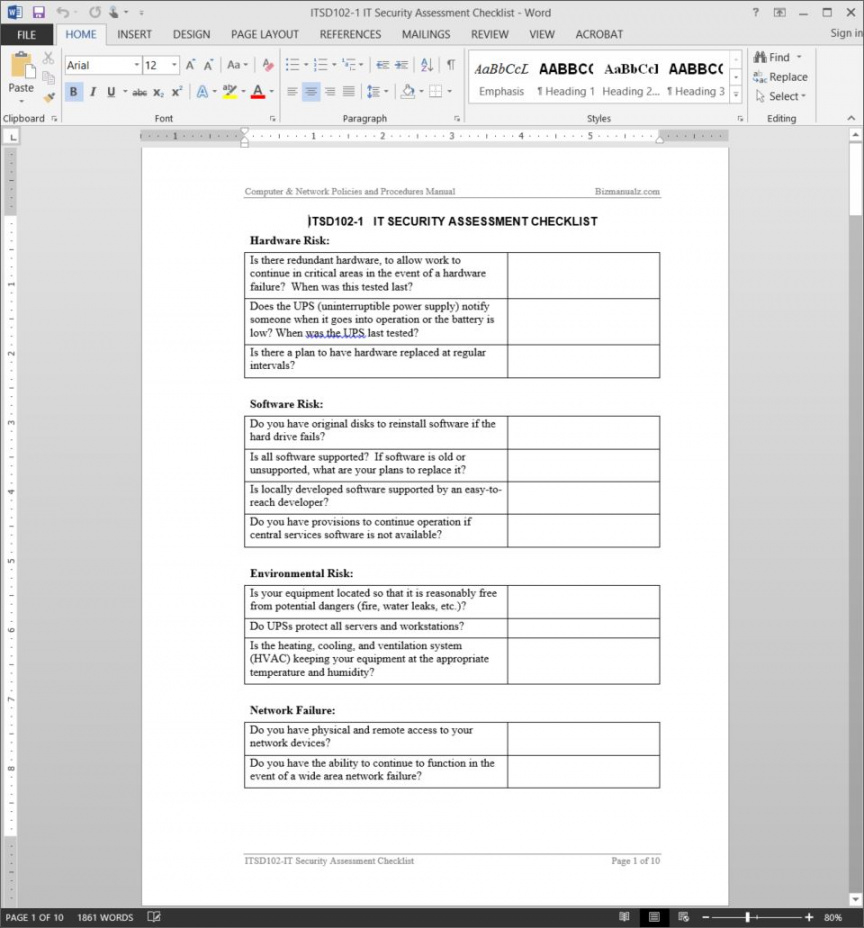 printable it security assessment checklist template security risk assessment checklist template examples