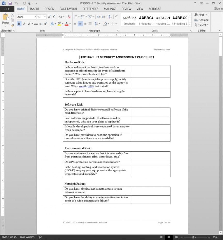 printable it security assessment checklist template software installation checklist template excel