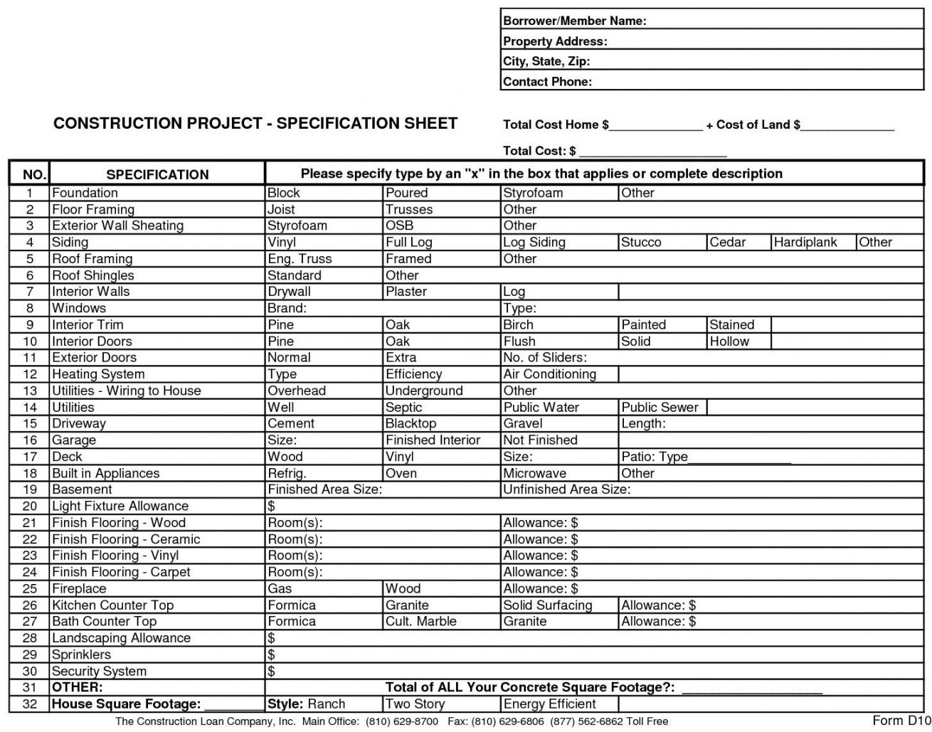 Printable New Home Construction Bid Sheet Building In 2019 New Home