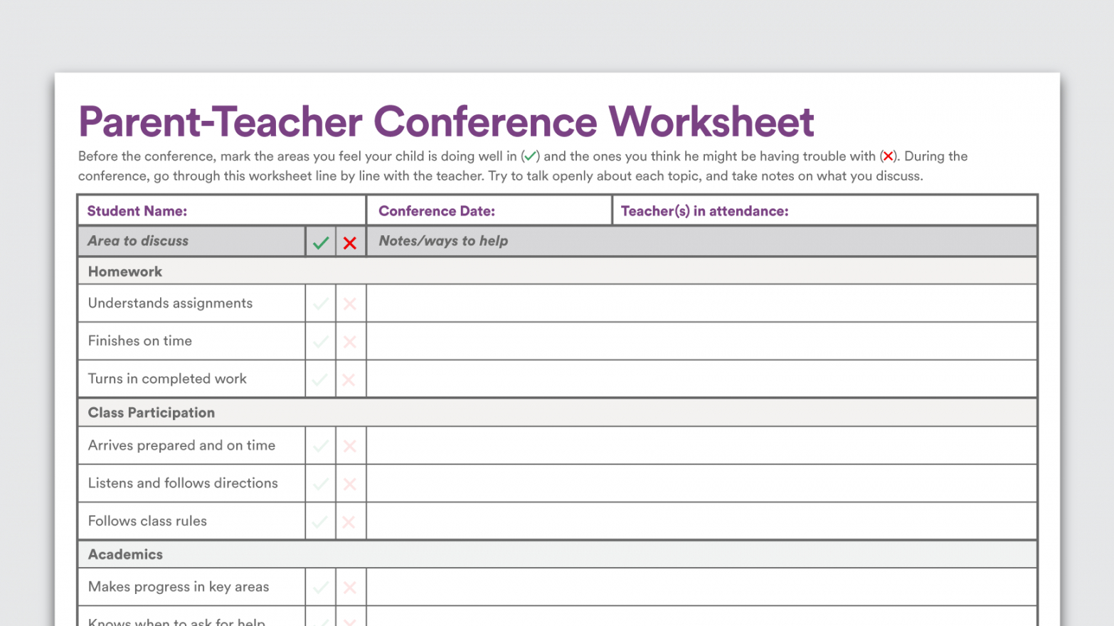 printable printable parent cher conference worksheet form high school parent teacher conference checklist template excel