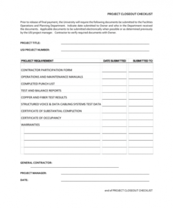 printable project closeout checklist contract closeout checklist template samples