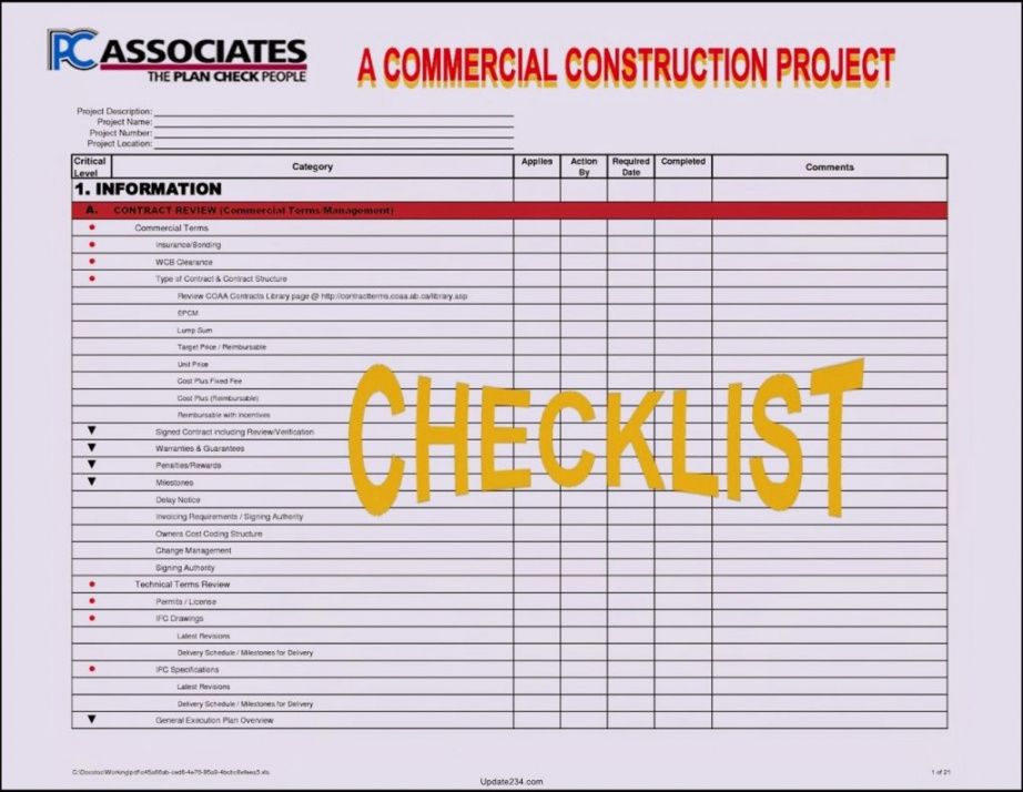 printable project management construction checklist template manager example construction project checklist template excel