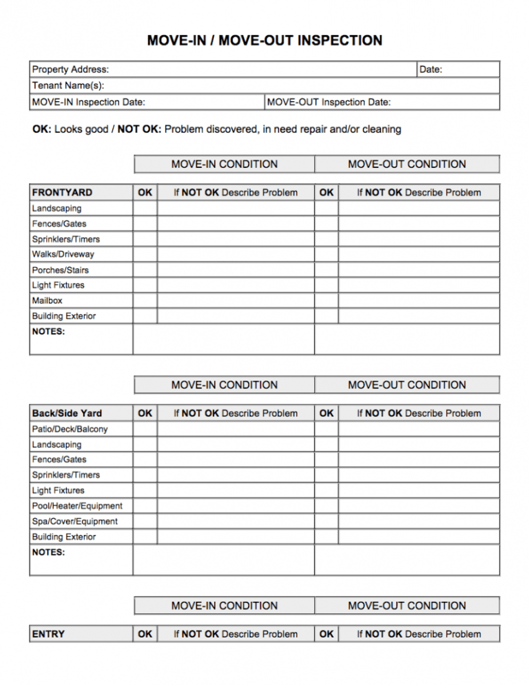 Printable Property Condition Checklist Move In Ut Inspection Pdf ...