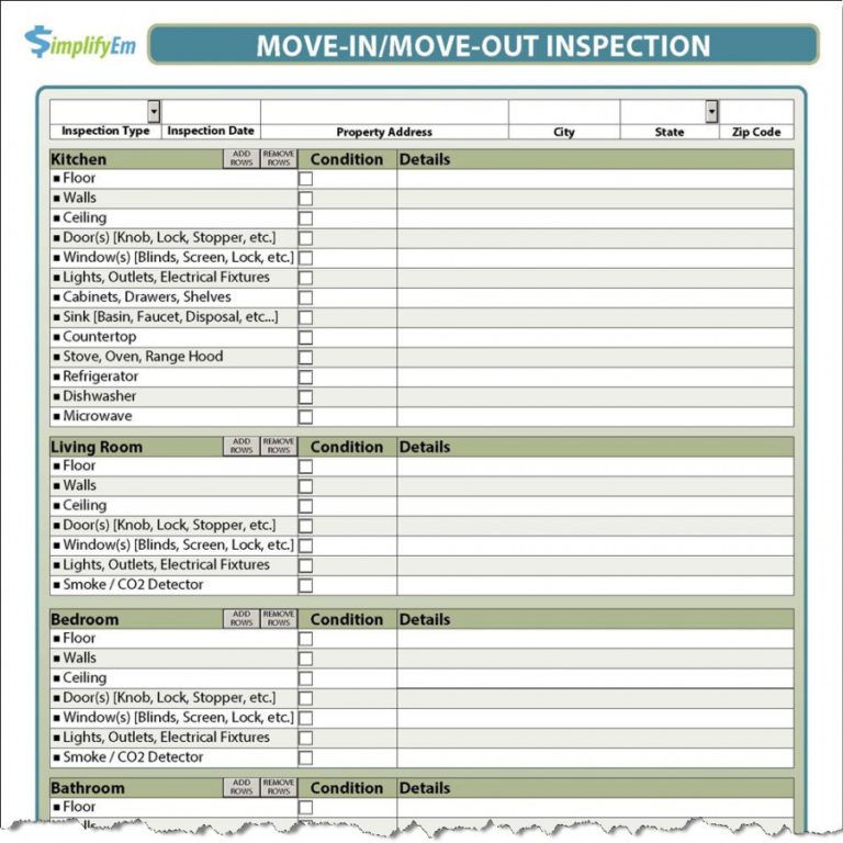 Printable Rental Inspection Cklist Free Template Samples Move In Form