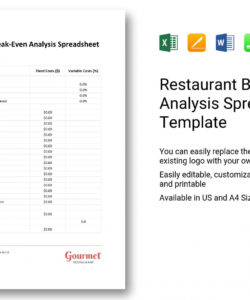 printable restaurant breakeven analysis spreadsheet template in word excel restaurant break even analysis template pdf