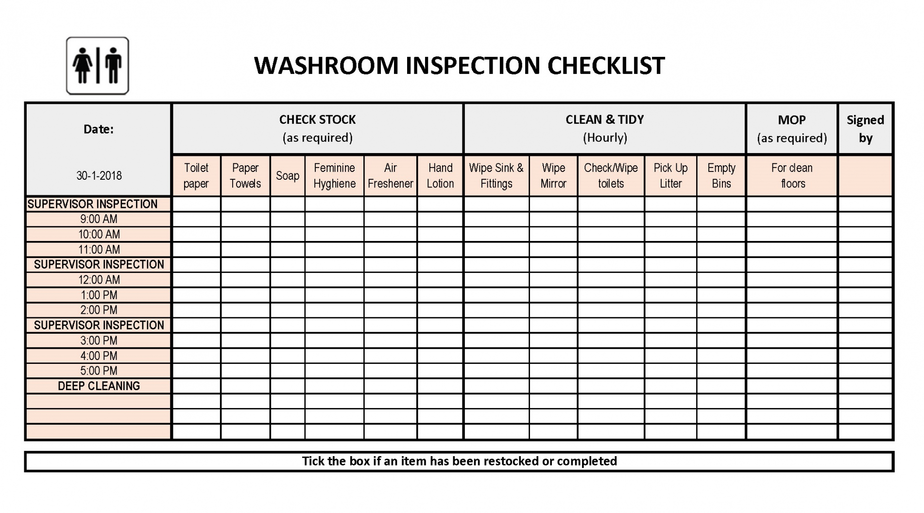 printable restroom cleaning checklist  how to make a restroom cleaning commercial bathroom cleaning checklist template pdf