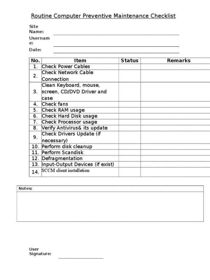 printable routine computer preventive maintenance checklist v5 0  docsharetips computer preventive maintenance checklist template