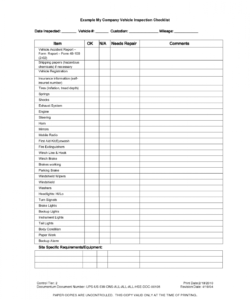 printable vehicle inspection checklist template  vehicle inspection  vehicle used car inspection checklist template doc