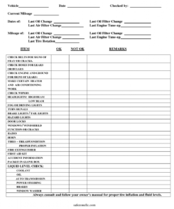 printable vehicle maintenance checklist form  barethouseofstraussco fleet vehicle checklist template excel