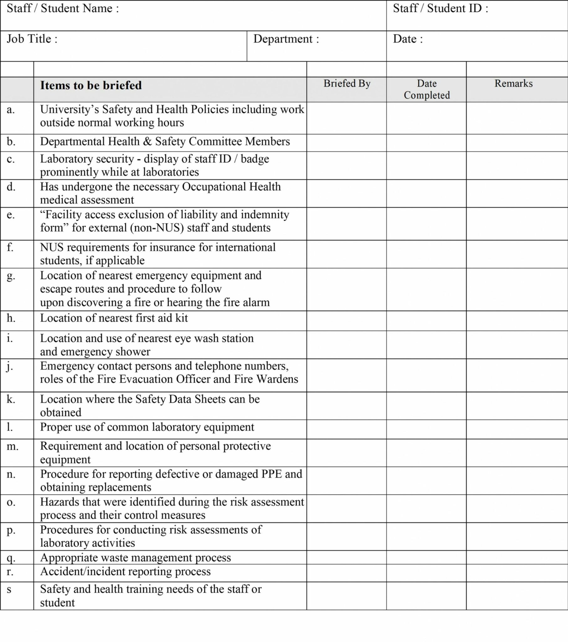 Safety Training Nusmed Employee Orientation Checklist Pdf Form Safety ...