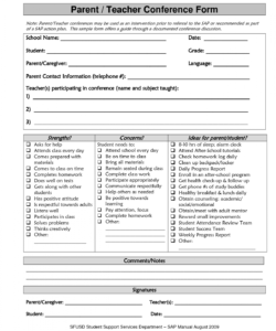 sample parent teacher conference form parent teacher conference form parent teacher conference checklist template excel