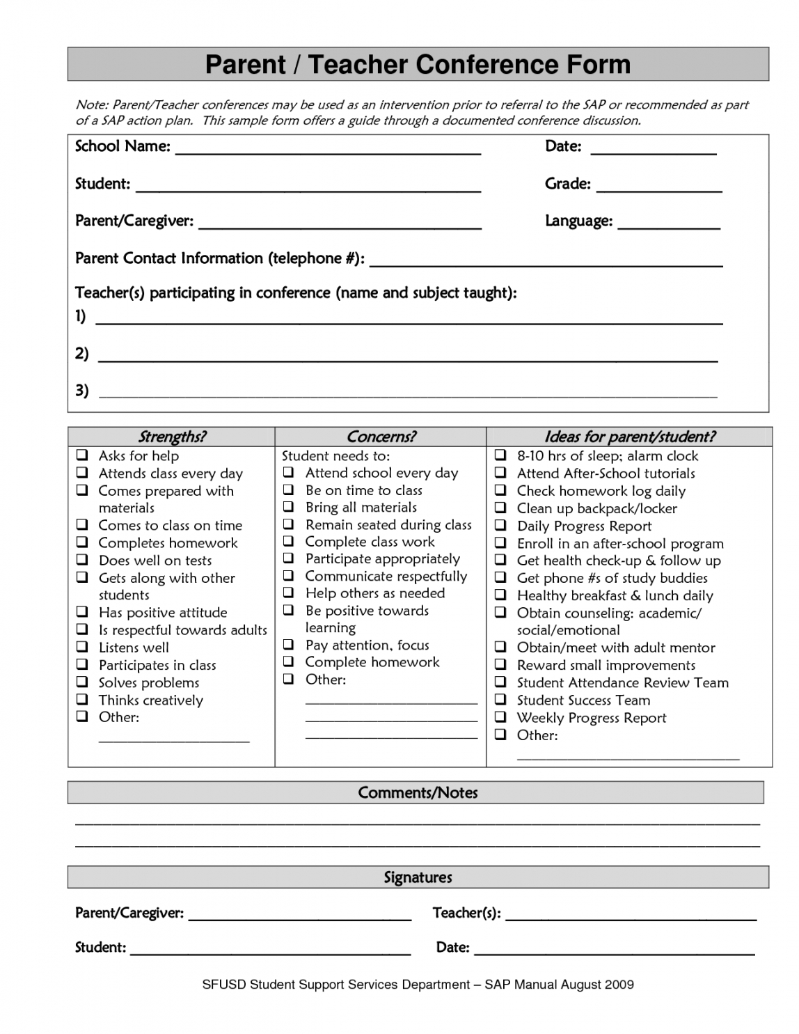 parent-teacher-conference-checklist-template