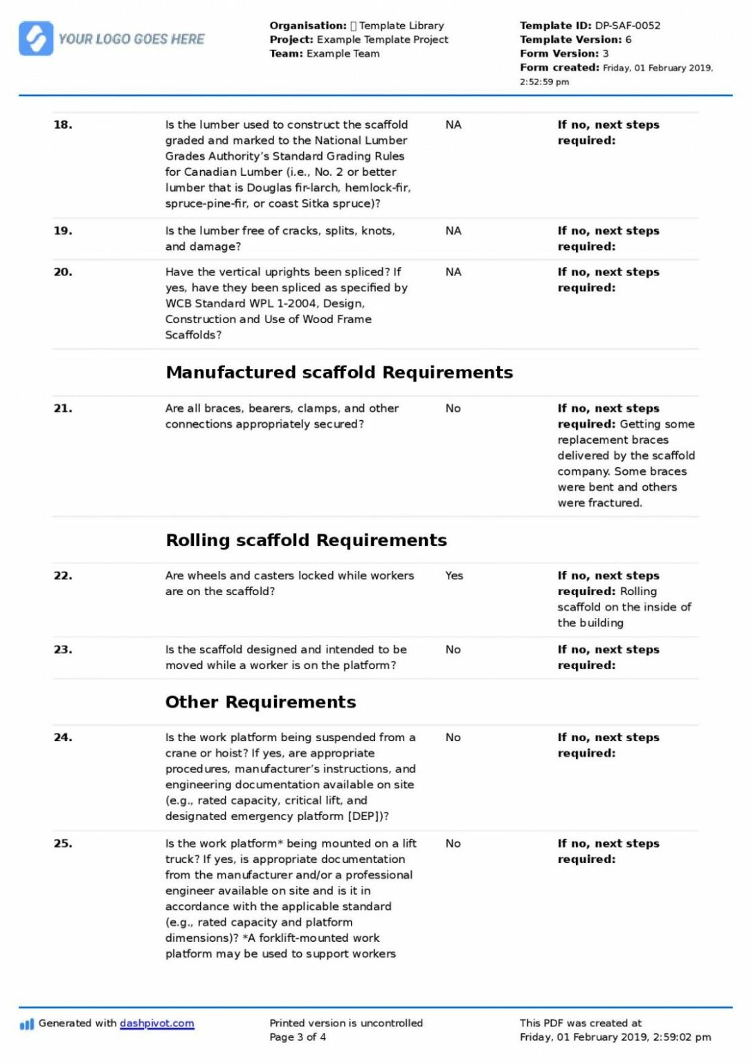 Scaffold Inspection Checklist Free Template Daily Or Weekly Inspection ...