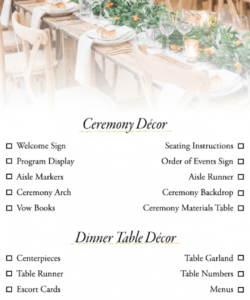 use this wedding décor checklist to help you nail every detail wedding decoration checklist template samples