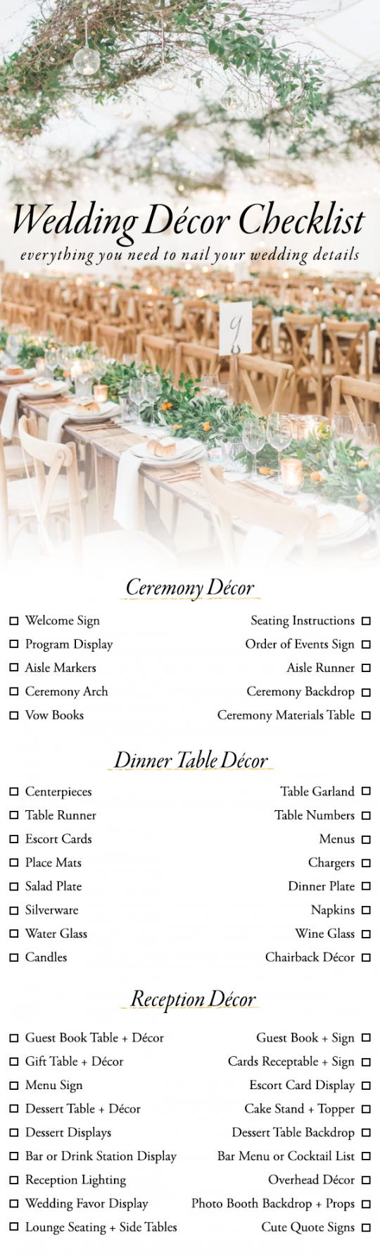 use this wedding décor checklist to help you nail every detail wedding decoration checklist template samples