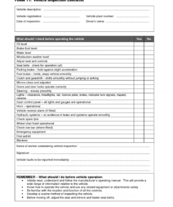 vehicle safety inspection checklist form  car maintenance tips food safety inspection checklist template pdf