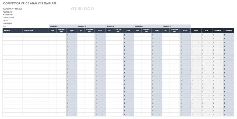 Printable Free Price Comparison Templates Smartsheet Cost Price ...