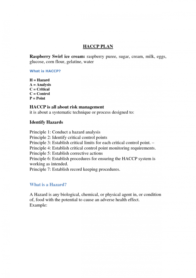Free Haccp Plan Template Scope Of Work Template Haccp In 2019 Food ...