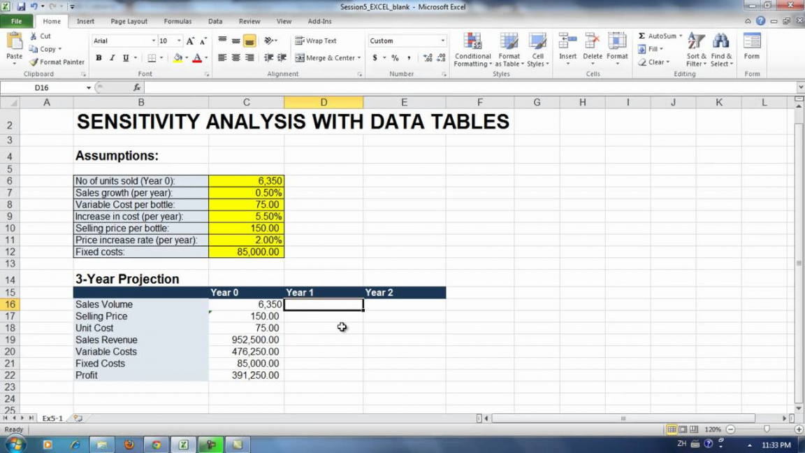 printable exercise 51 sensitivity analysis  building the spreadsheet model sensitivity analysis spreadsheet template excel