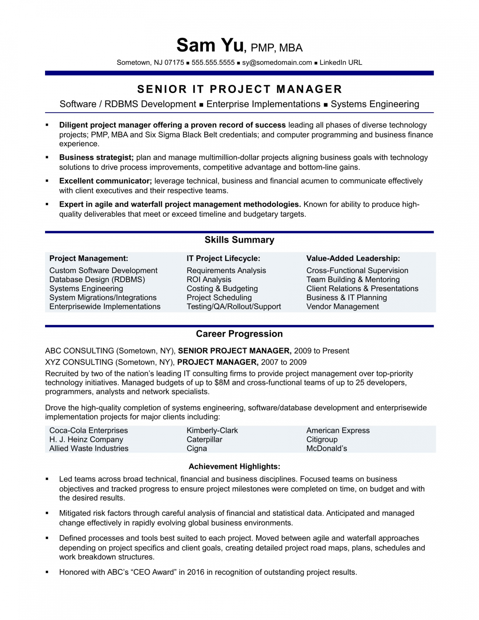 free experienced it project manager resume sample  monster system analysis and design document template sample