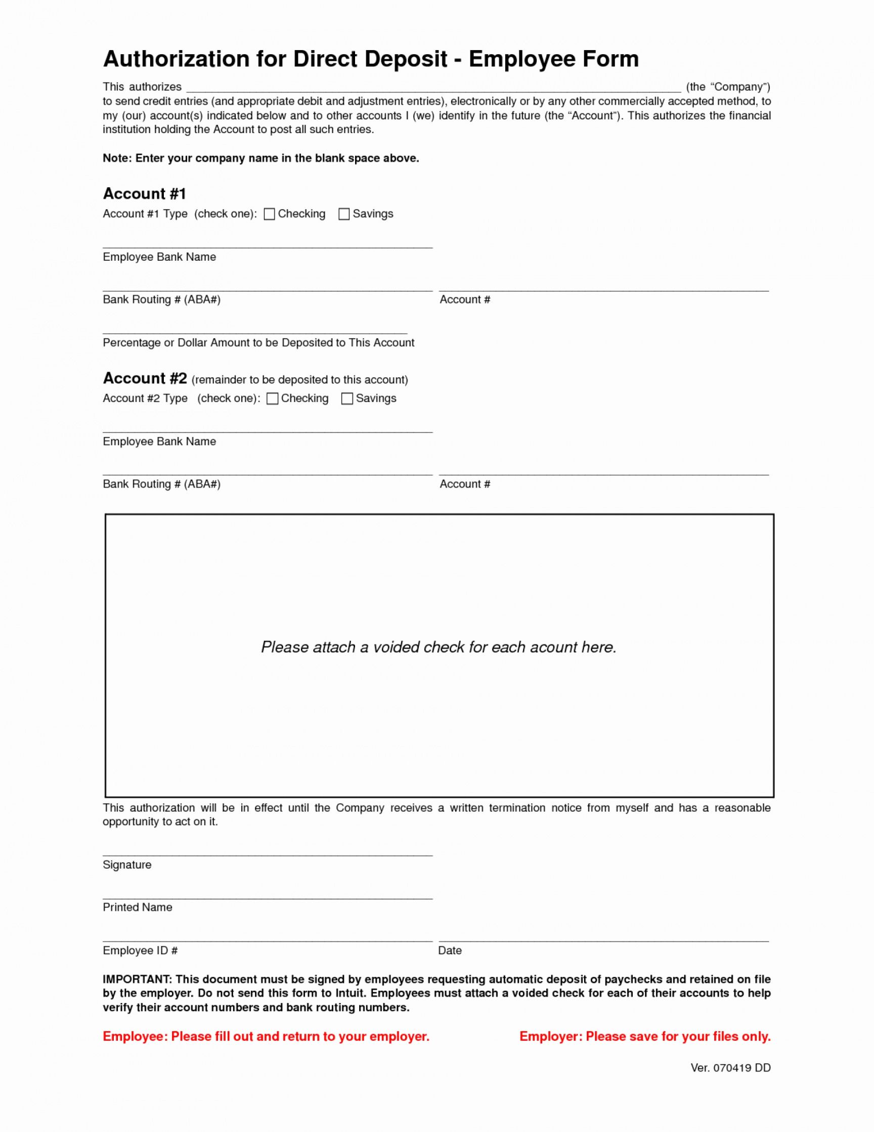 Vendor Direct Deposit Authorization Form Template