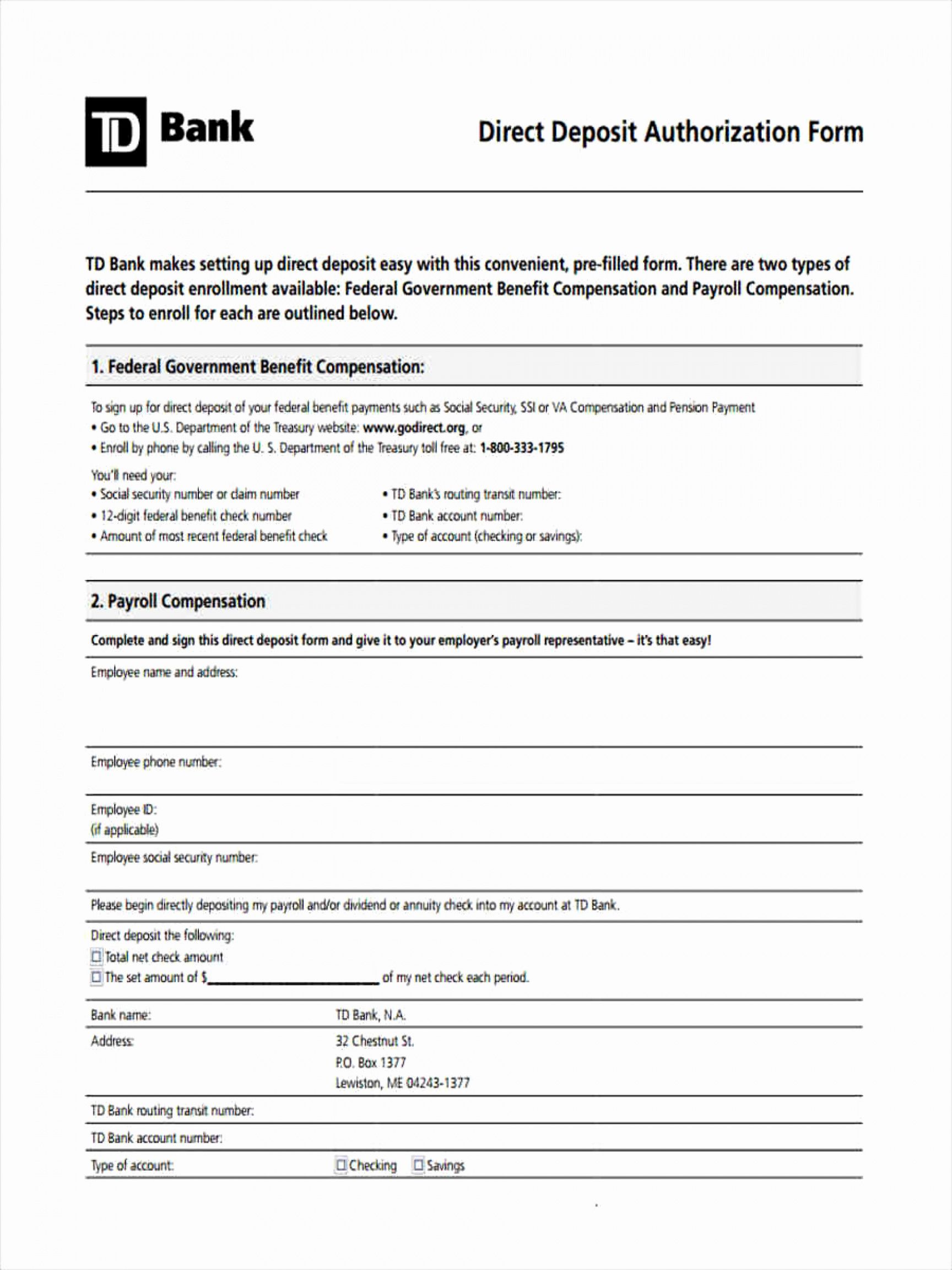 Ach Deposit Authorization Form Template