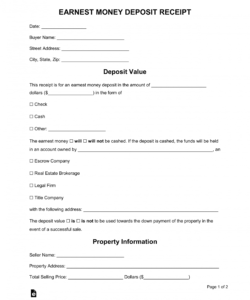 editable free earnest money deposit receipt for personal property release of earnest money deposit form doc