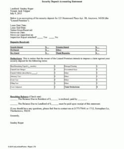 editable security deposit accounting statement  ezlandlordforms refund security deposit form word